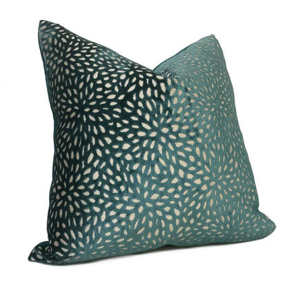 Teal Green Floral Web Velvet Pillow Case