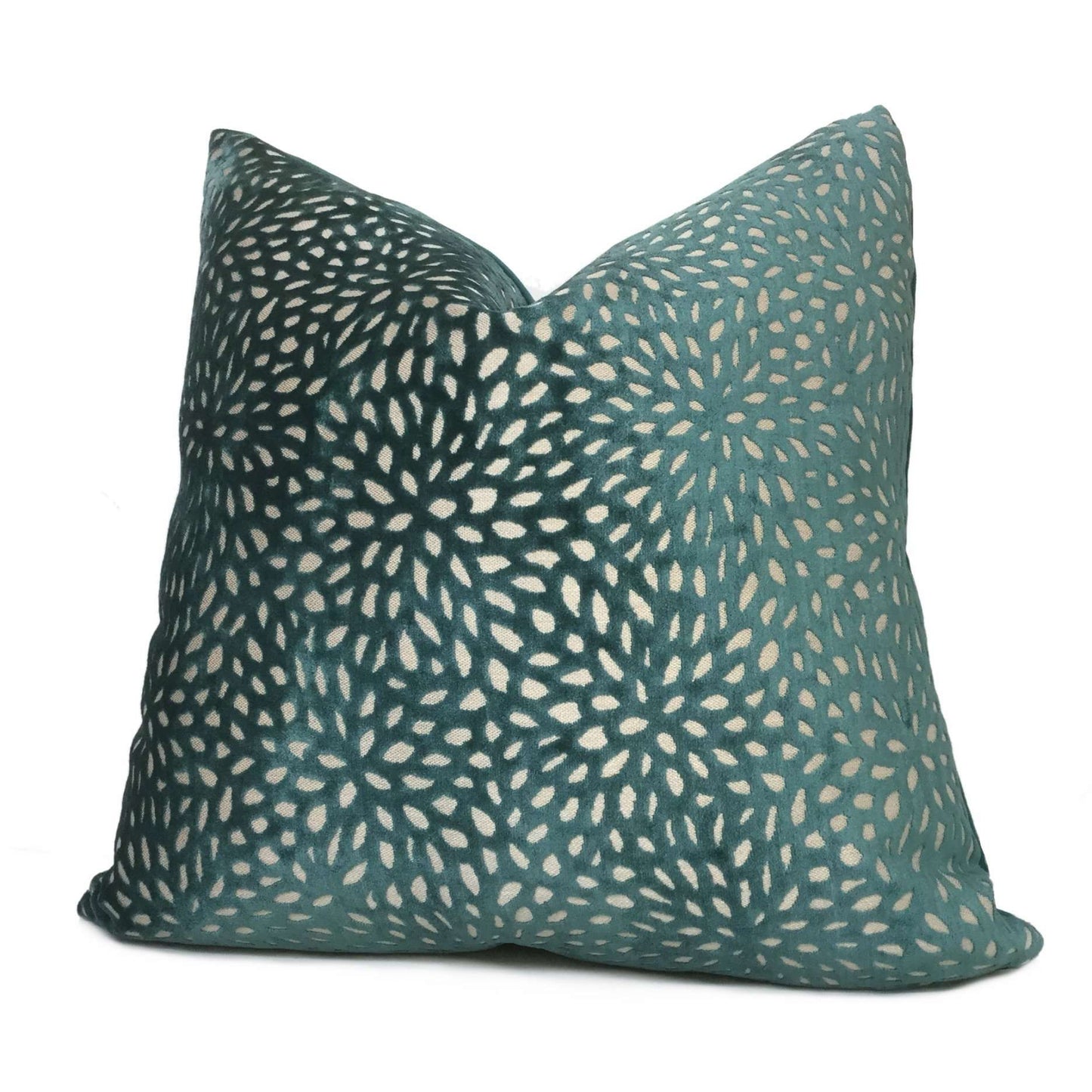 Teal Green Floral Web Velvet 22x22 Pillow Cover