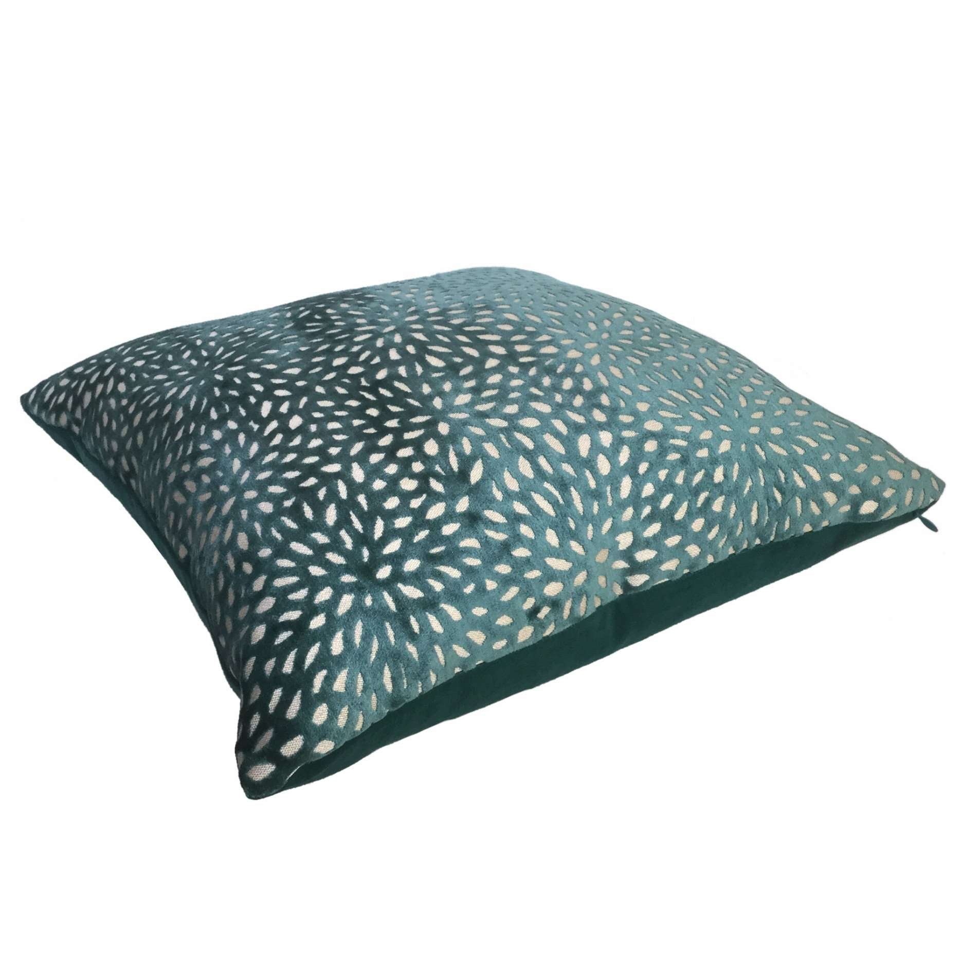 Teal Green Floral Web Velvet Throw Pillow Cover