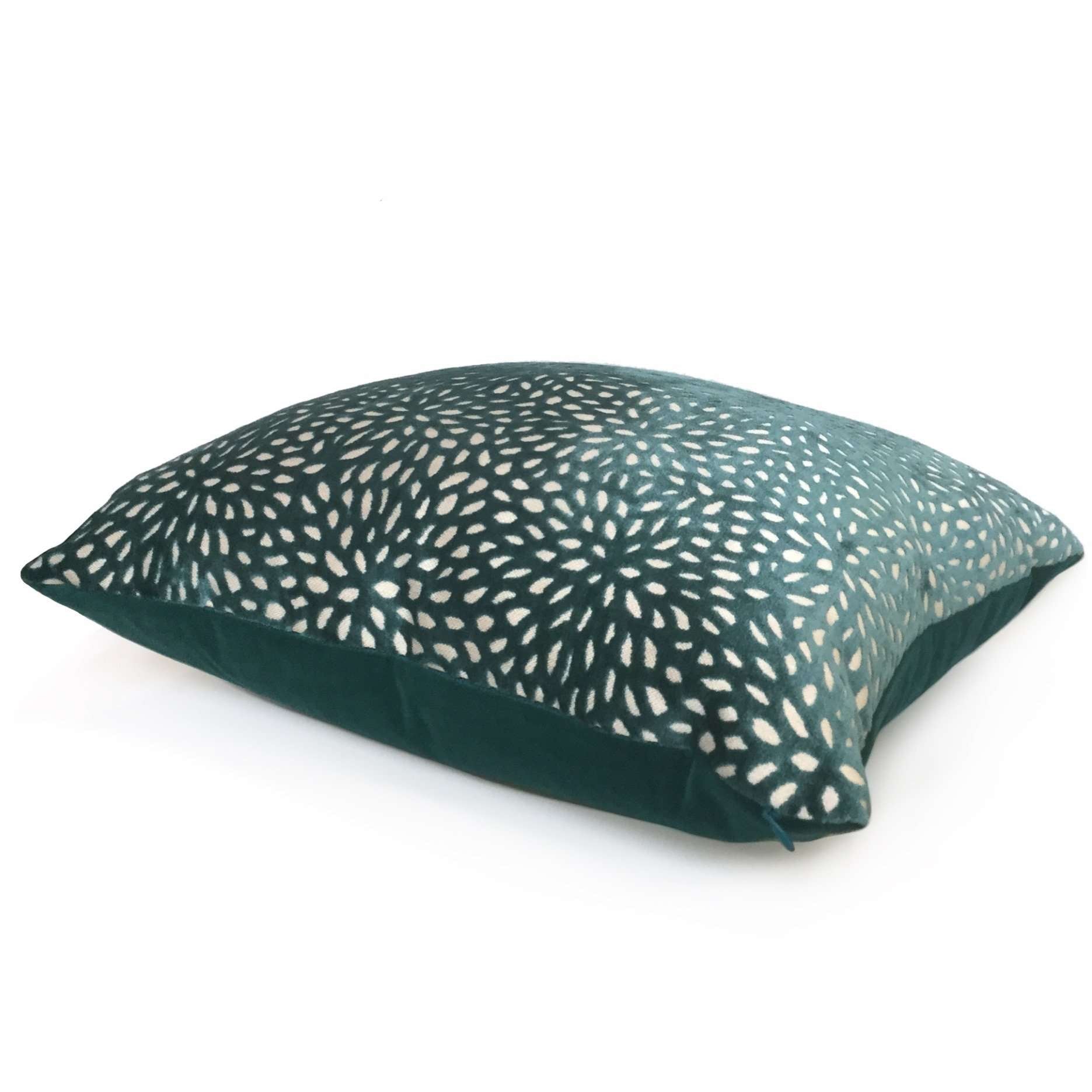 Teal Green Floral Web Velvet Decorative Pillow Cover