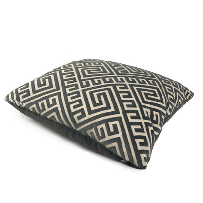 Thebes Charcoal Gray Beige Greek Key Velvet Pillow Cover - Aloriam