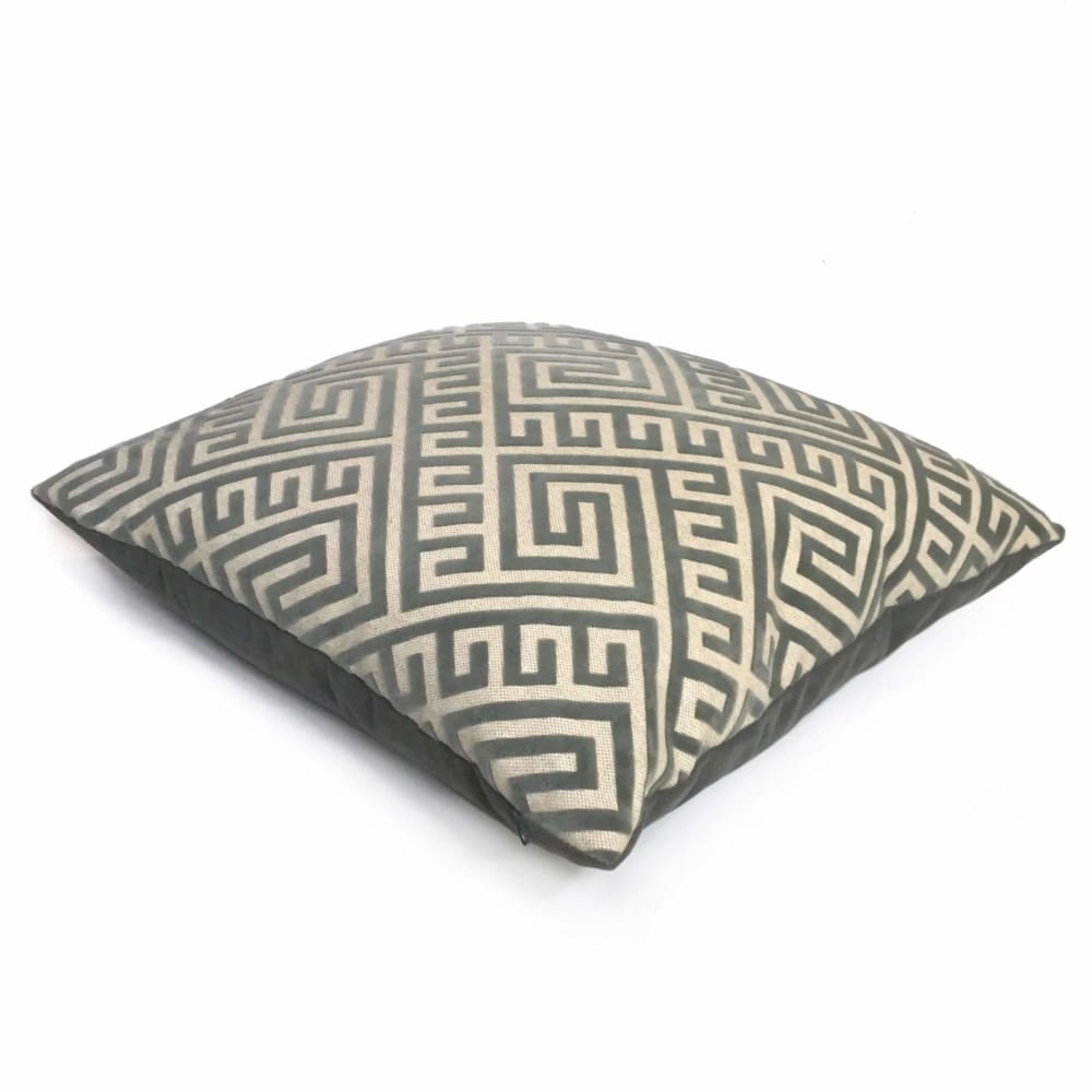 Thebes Thunder Gray & Beige Greek Key Velvet Pillow Cover Cushion Pillow Case Euro Sham 16x16 18x18 20x20 22x22 24x24 26x26 28x28 Lumbar Pillow 12x18 12x20 12x24 14x20 16x26 by Aloriam