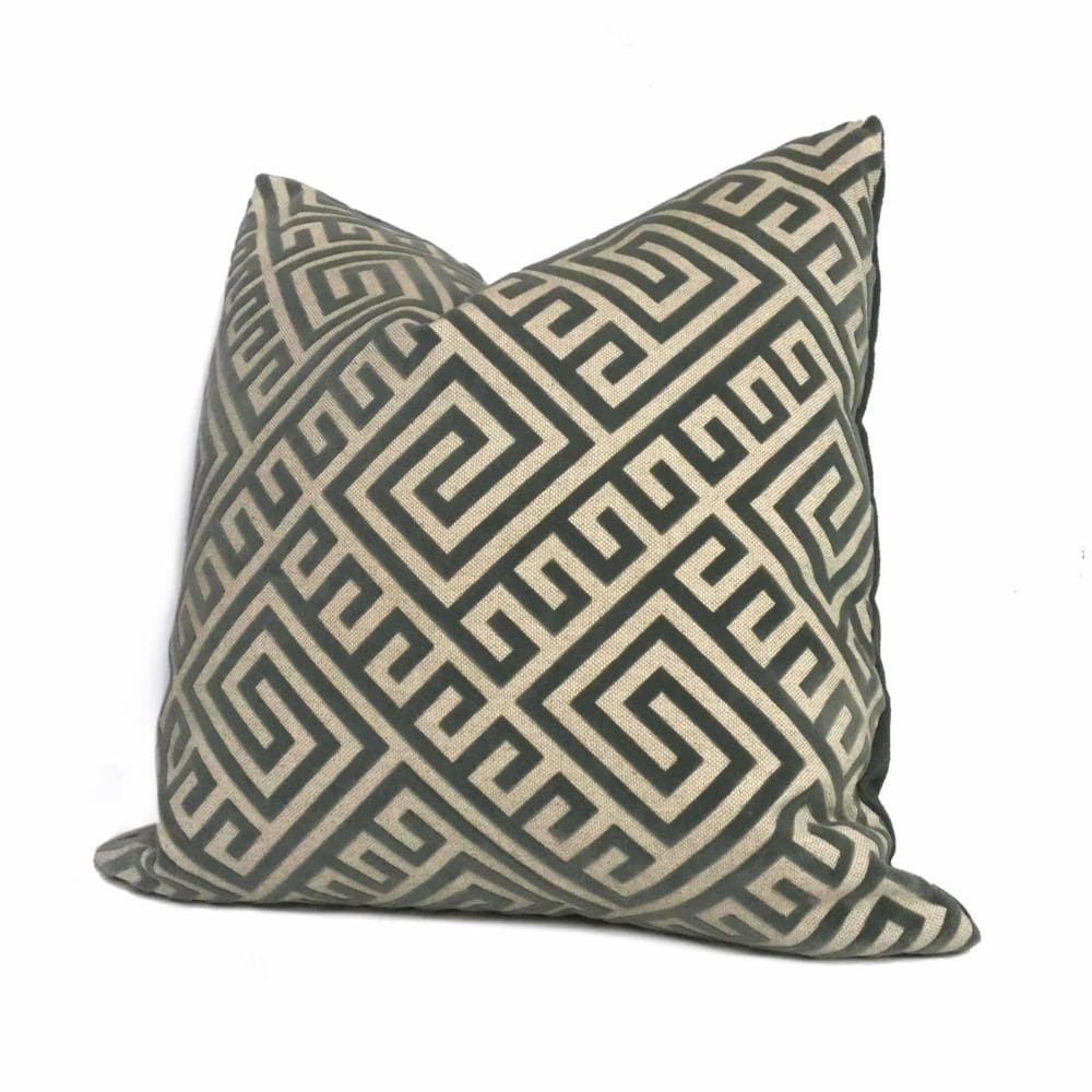 Thebes Thunder Gray & Beige Greek Key Velvet Pillow Cover Cushion Pillow Case Euro Sham 16x16 18x18 20x20 22x22 24x24 26x26 28x28 Lumbar Pillow 12x18 12x20 12x24 14x20 16x26 by Aloriam