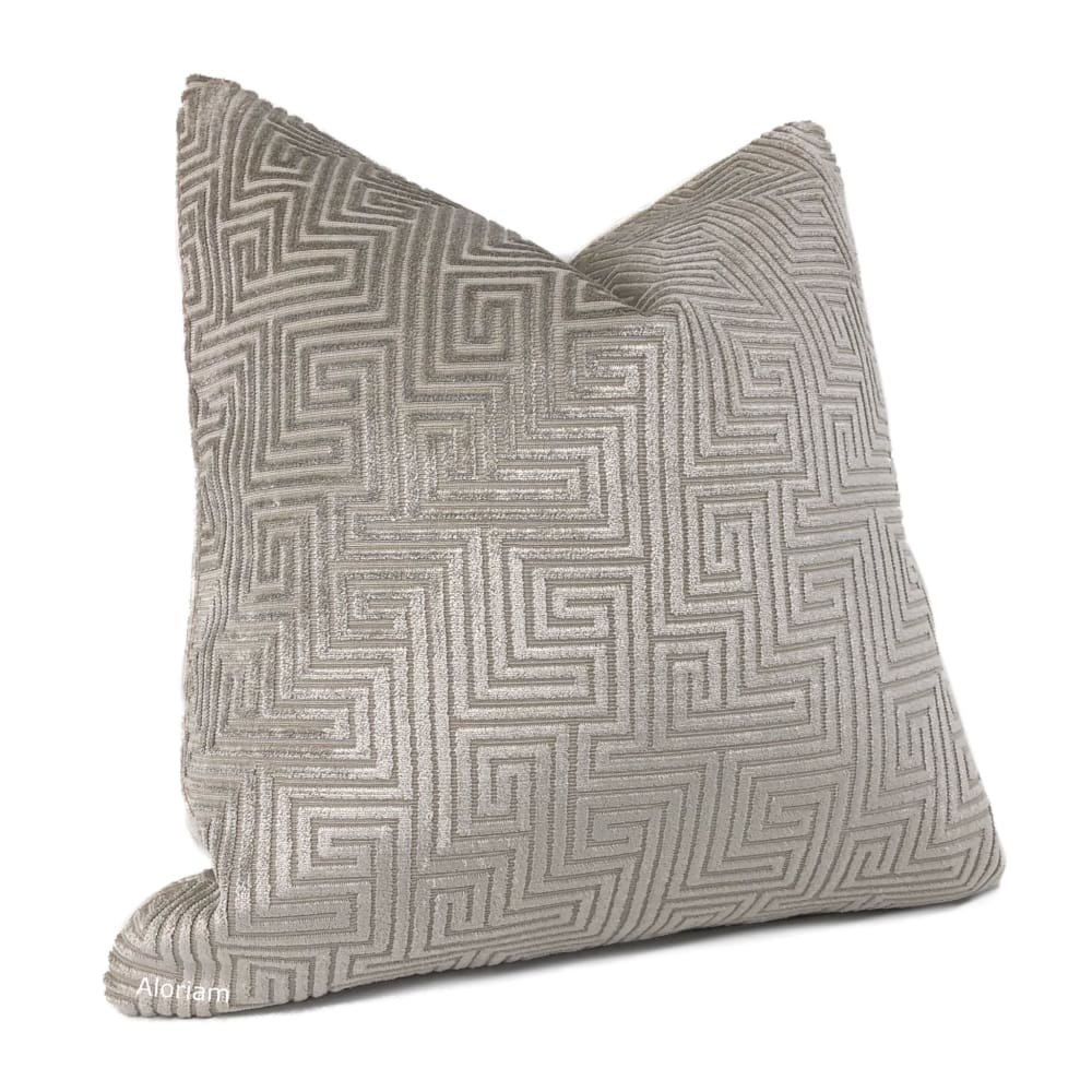 Theo Gray Greek Key Cut Velvet Pillow Cover - Aloriam