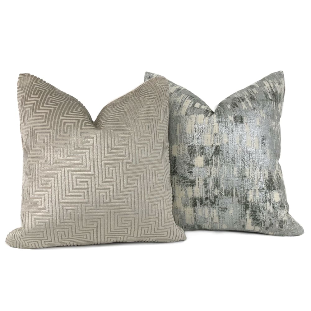 Theo Gray Greek Key Cut Velvet Pillow Cover - Aloriam