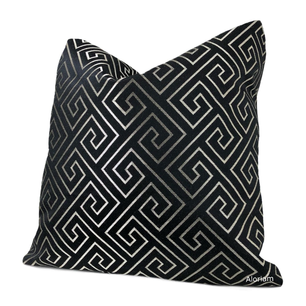 Theseus Black Silver Greek Key Pillow Cover - Aloriam