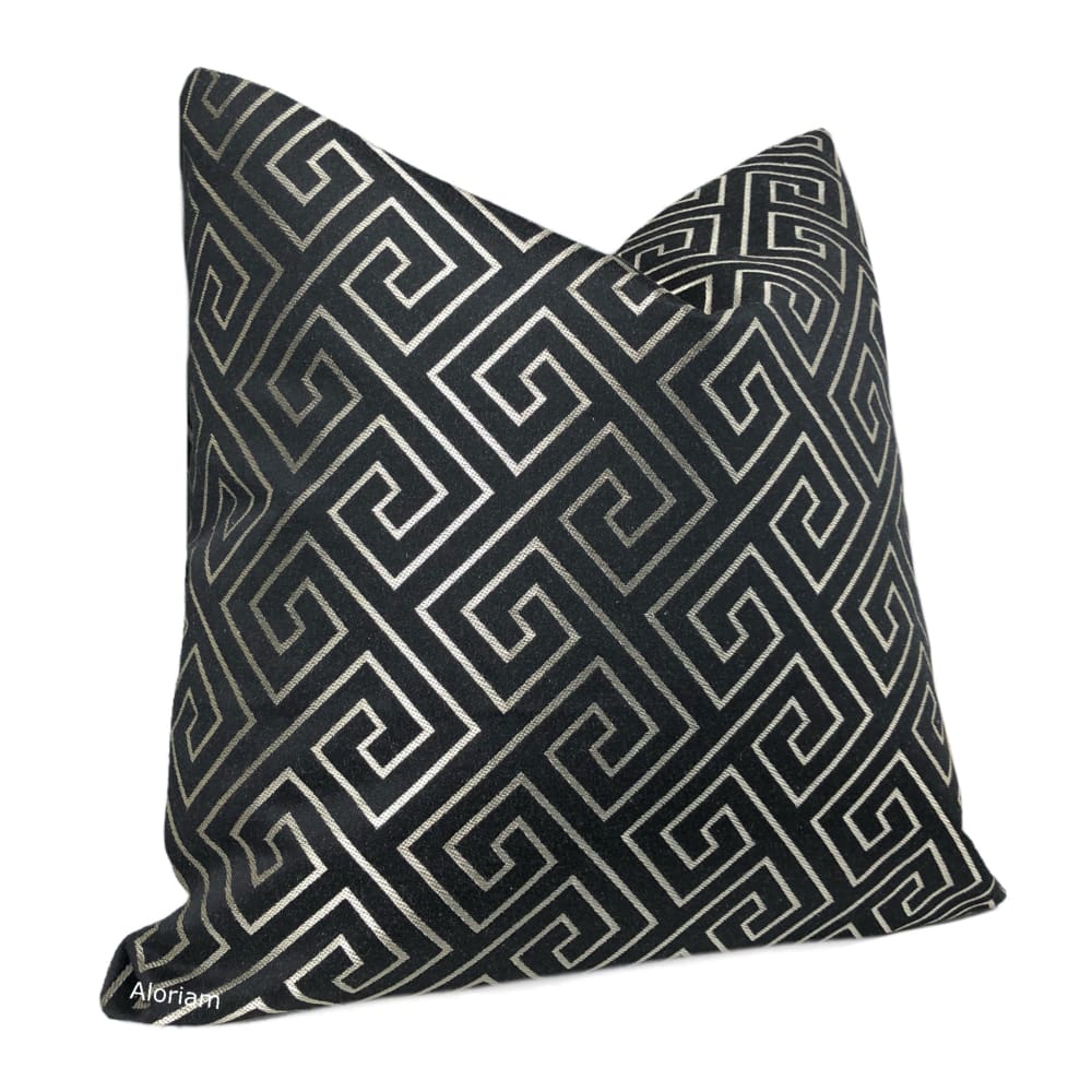 Theseus Black Silver Greek Key Pillow Cover - Aloriam