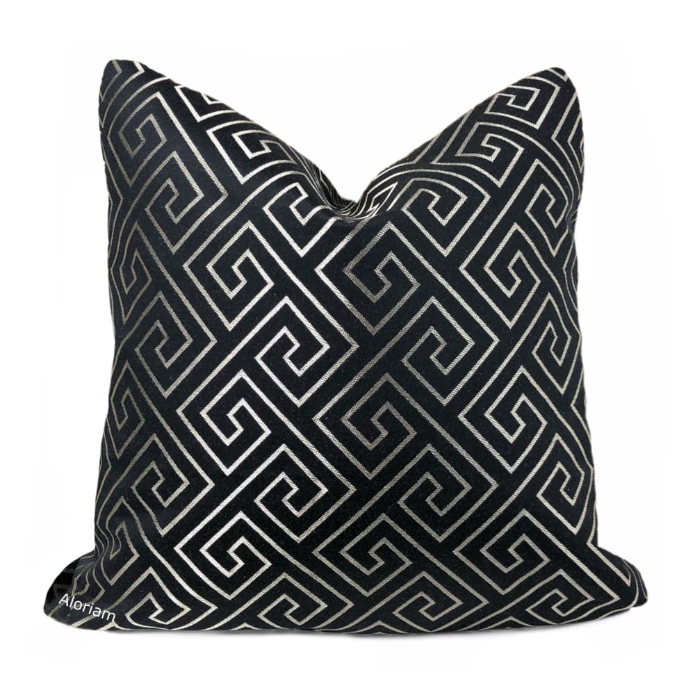 Theseus Black Silver Greek Key Pillow Cover - Aloriam