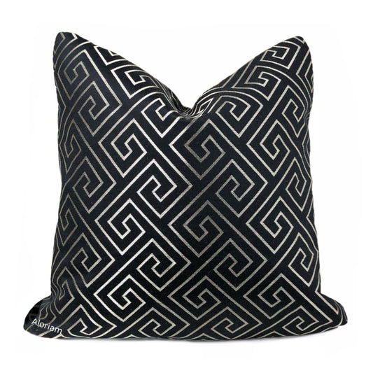 Theseus Black Silver Greek Key Pillow Cover - Aloriam