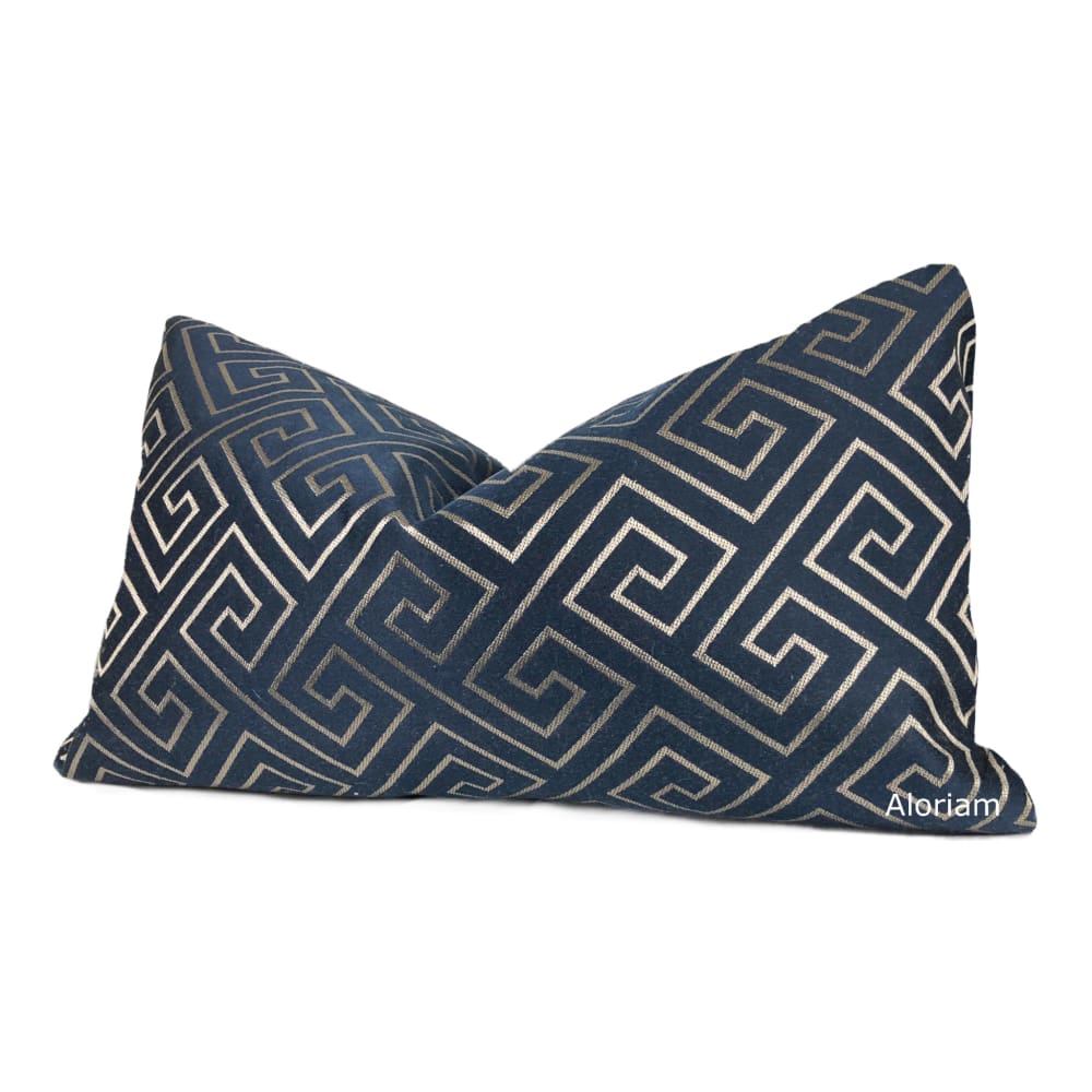 Theseus Navy Blue Champagne Gold Greek Key Pillow Cover - Aloriam