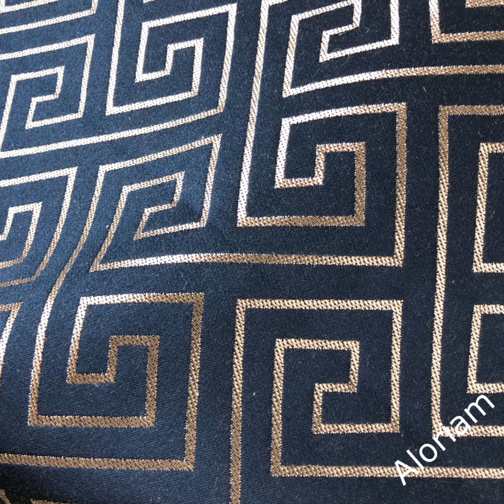 Theseus Navy Blue Champagne Gold Greek Key Pillow Cover - Aloriam