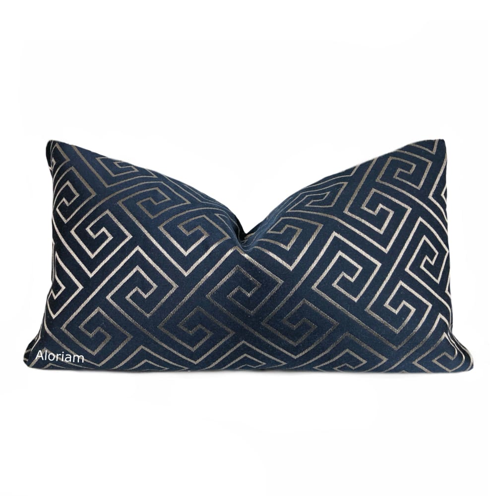 Theseus Navy Blue Champagne Gold Greek Key Pillow Cover - Aloriam