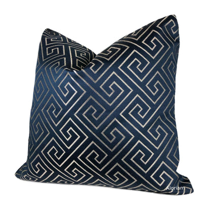 Theseus Navy Blue Champagne Gold Greek Key Pillow Cover - Aloriam