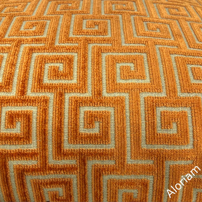 Thibaut Meander Orange Greek Key Velvet Pillow Cover - Aloriam