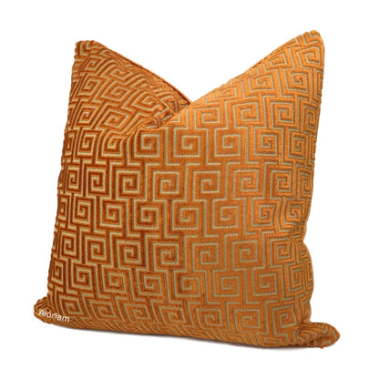 Thibaut Meander Orange Greek Key Velvet Pillow Cover - Aloriam