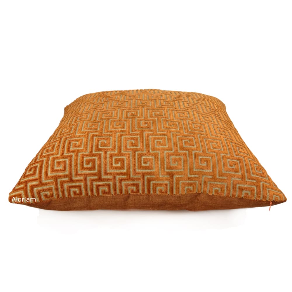 Thibaut Meander Orange Greek Key Velvet Pillow Cover - Aloriam