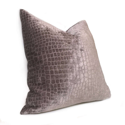 Purple Gray Crocodile Alligator Shiny Chenille Velvet Throw Pillow Cover