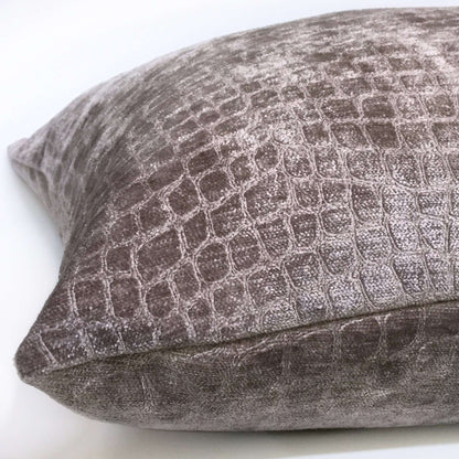 Purple Gray Crocodile Alligator Shiny Chenille Velvet Cushion Cover