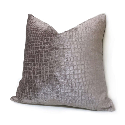 Purple Gray Crocodile Alligator Shiny Chenille Velvet Designer Pillow Cover