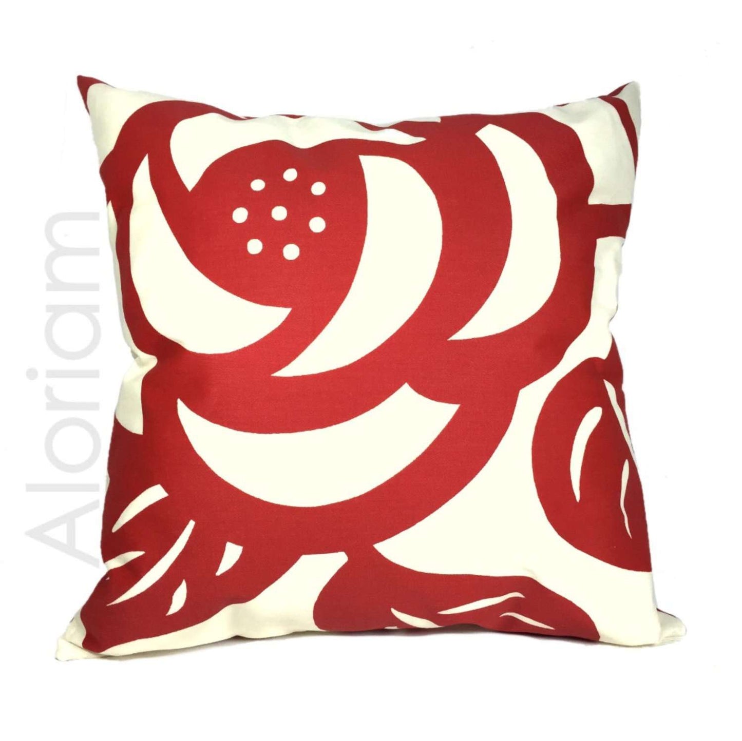 Thomas Paul Deco Rose Modern Floral Flower Print Red Cream Pillow Cushion Cover