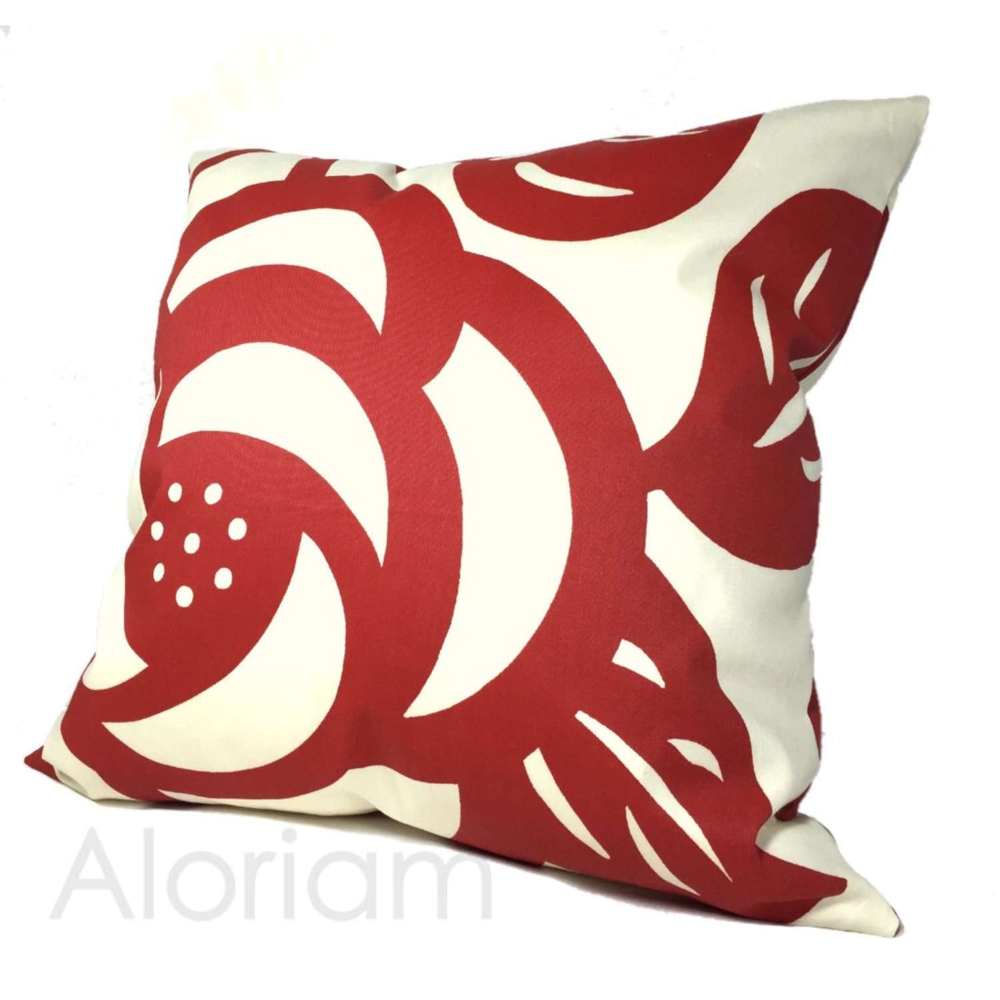 Thomas Paul Deco Rose Modern Floral Flower Print Red Cream Pillow Cushion Cover