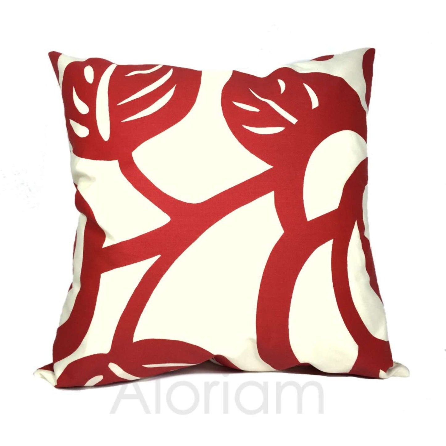 Thomas Paul Deco Rose Modern Floral Flower Print Red Cream Pillow Cushion Cover