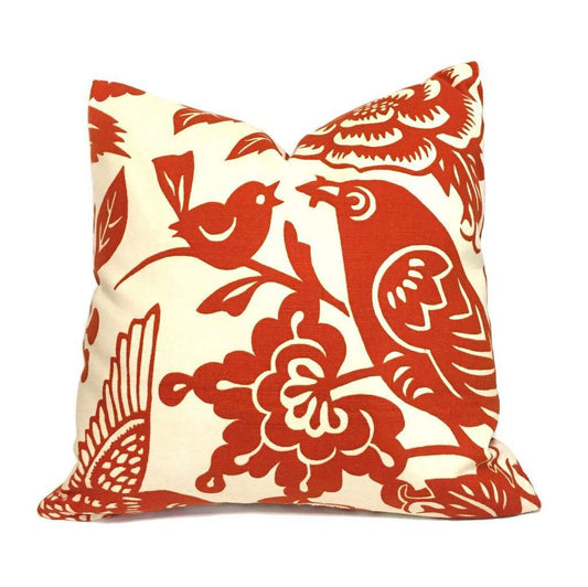 Thomas Paul Modern Tangerine Orange Aviary Bird Print Pillow Cushion Cover Cushion Pillow Case Euro Sham 16x16 18x18 20x20 22x22 24x24 26x26 28x28 Lumbar Pillow 12x18 12x20 12x24 14x20 16x26 by Aloriam