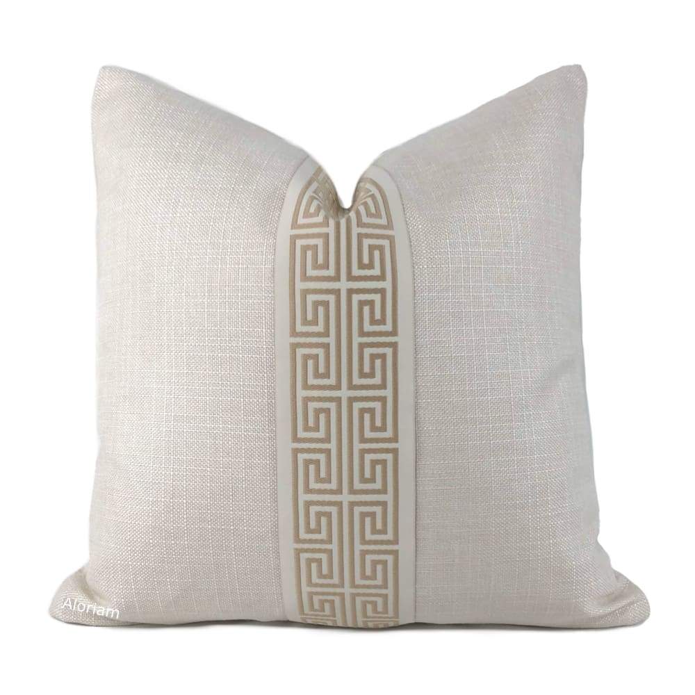 Titan Cream Tan Greek Key Trim Pillow Cover - Aloriam