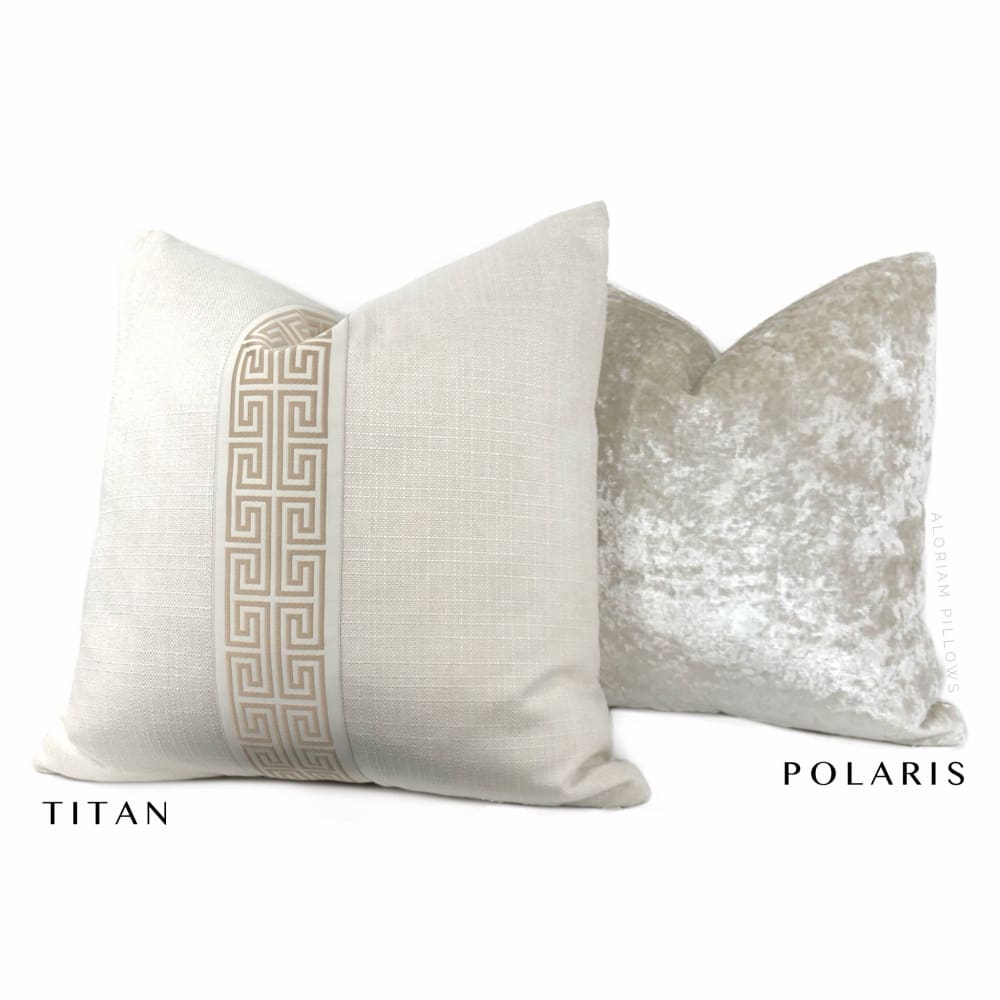 Titan Cream Tan Greek Key Trim Pillow Cover - Aloriam