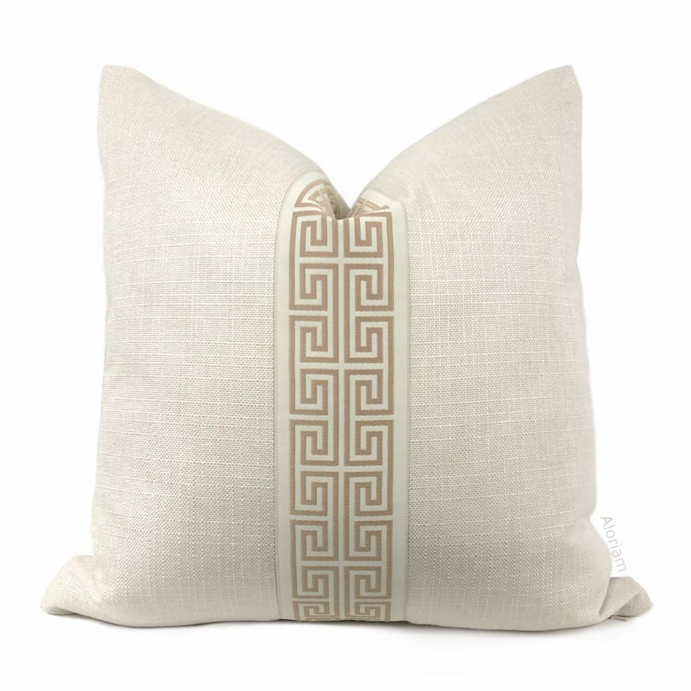 Titan Cream Tan Greek Key Trim Pillow Cover - Aloriam