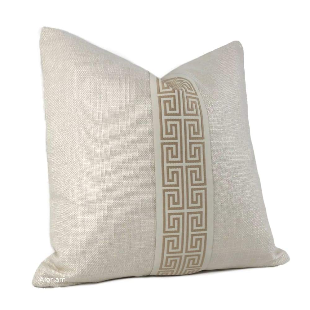 Titan Cream Tan Greek Key Trim Pillow Cover - Aloriam