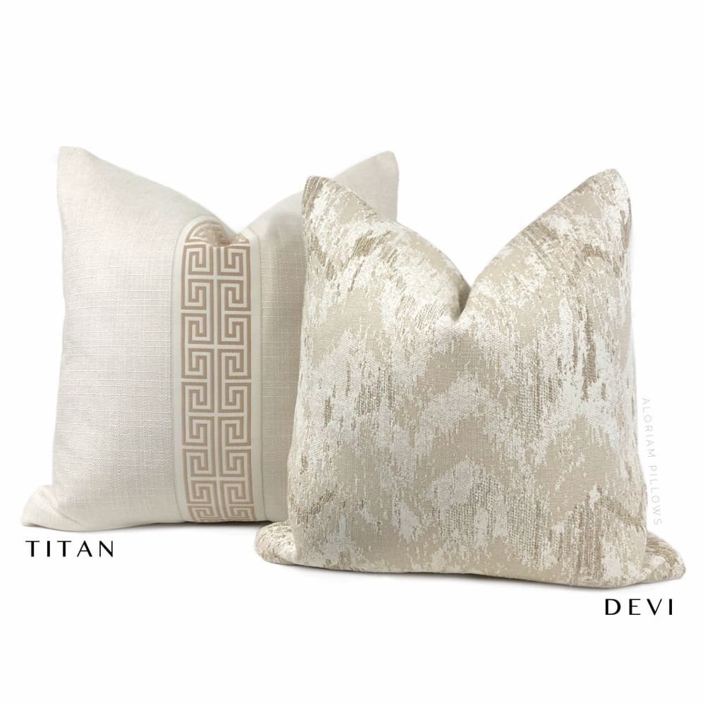 Titan Cream Tan Greek Key Trim Pillow Cover - Aloriam