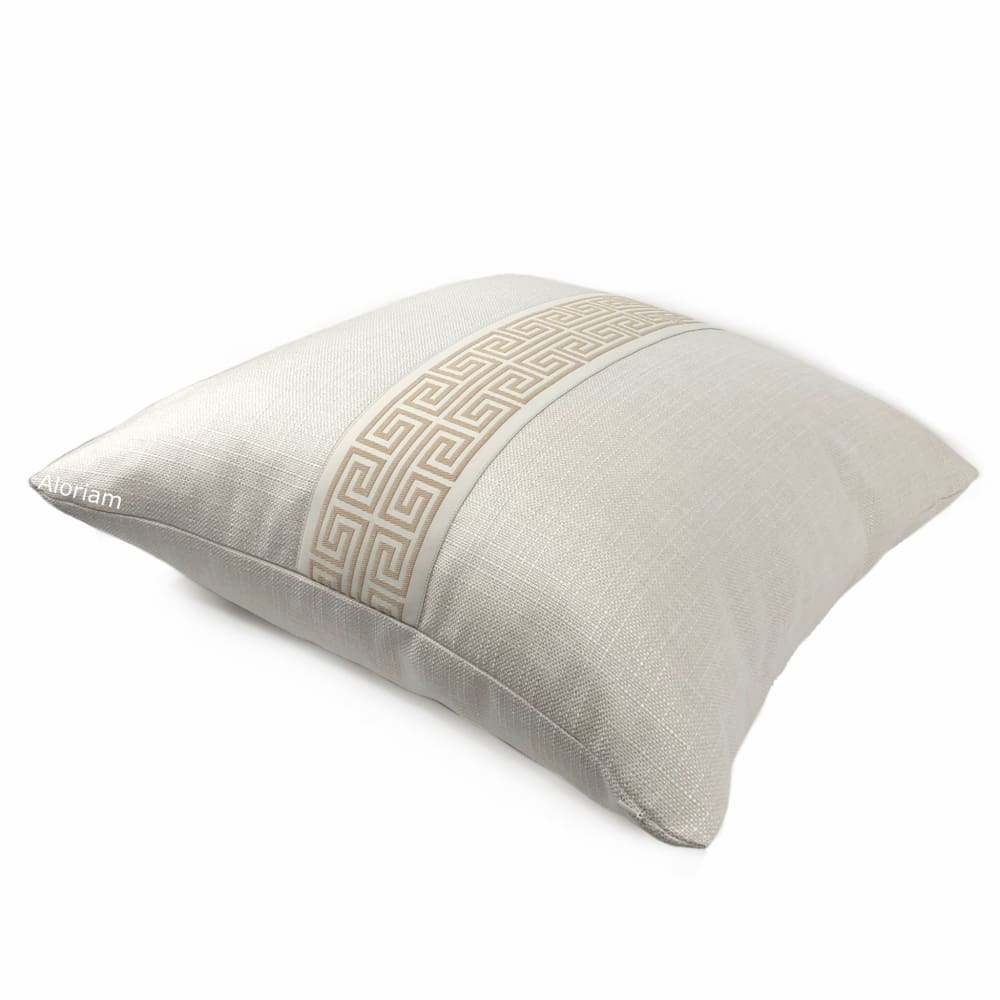 Titan Cream Tan Greek Key Trim Pillow Cover - Aloriam