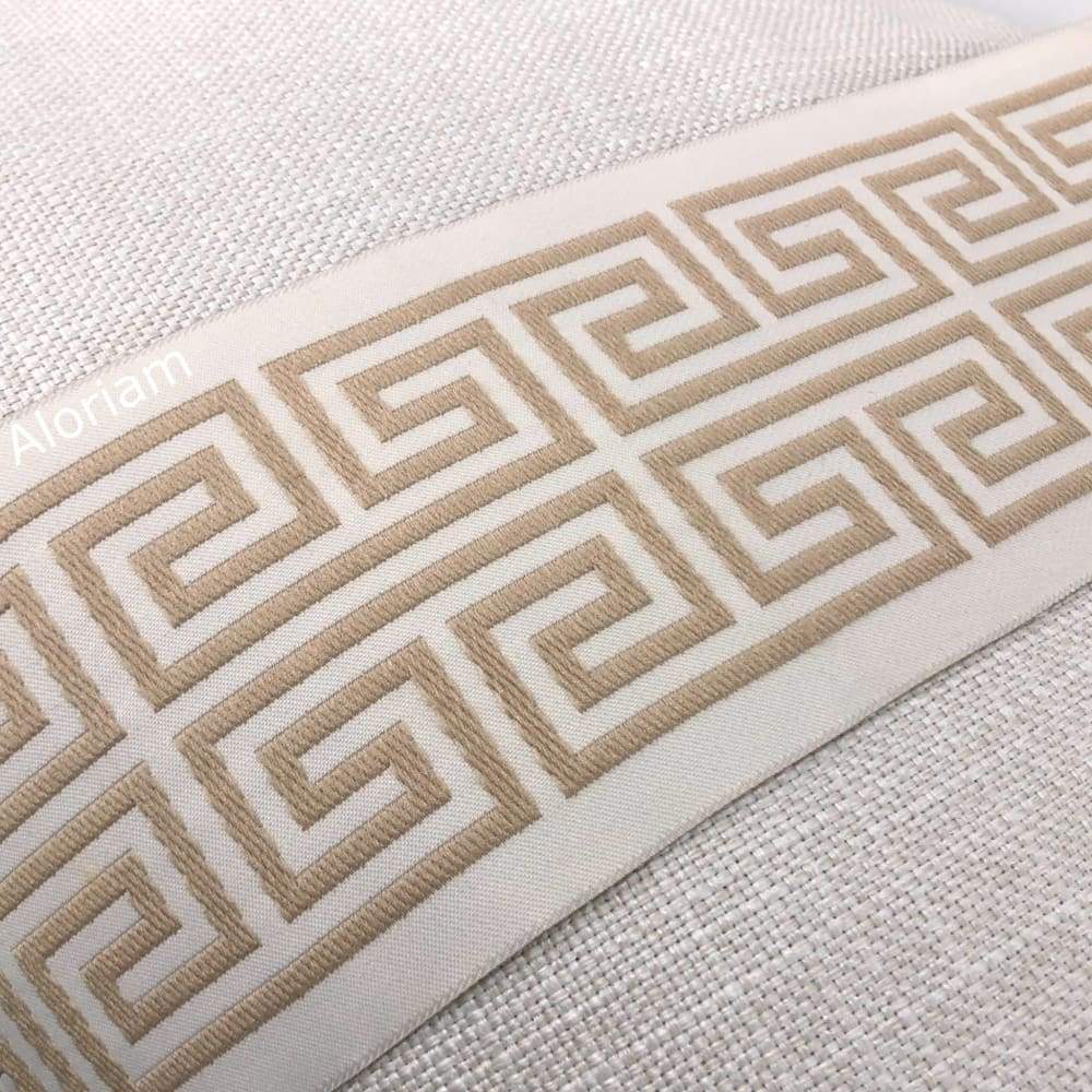 Titan Cream Tan Greek Key Trim Pillow Cover - Aloriam