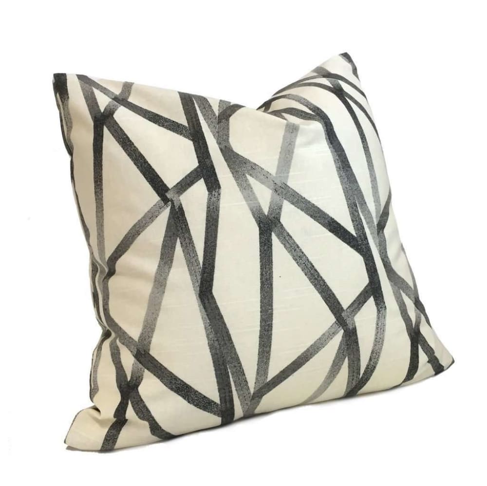 Designer Modern Abstract Lines Gray Cream Cotton Print Pillow Cover by Aloriam