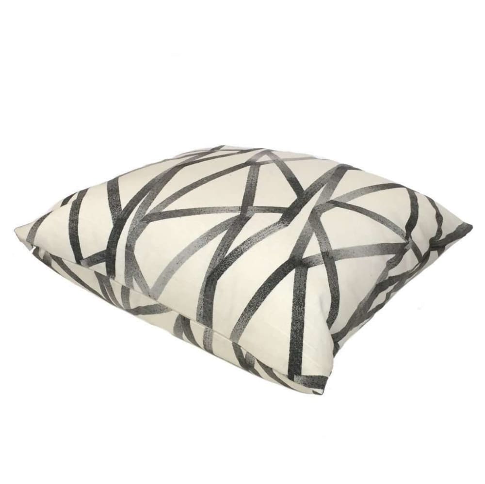 Designer Modern Abstract Lines Gray Cream Cotton Print Pillow Cover by Aloriam