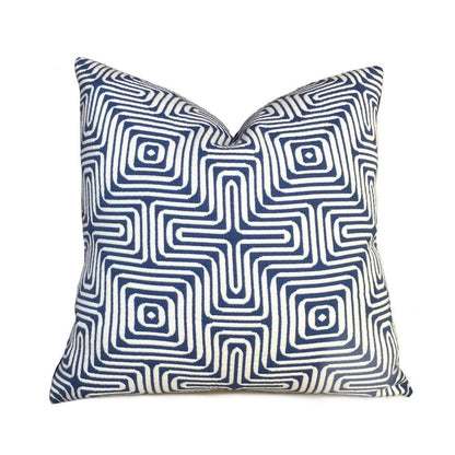 Trina Turk Schumacher Amazing Maze Blue White Geometric Pillow Cushion Cover Cushion Pillow Case Euro Sham 16x16 18x18 20x20 22x22 24x24 26x26 28x28 Lumbar Pillow 12x18 12x20 12x24 14x20 16x26 by Aloriam