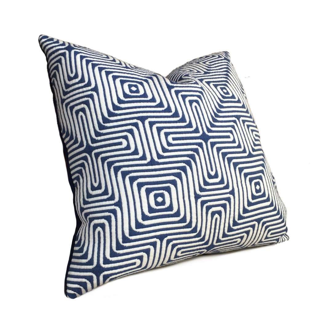 Trina Turk Schumacher Amazing Maze Blue White Geometric Pillow Cushion Cover Cushion Pillow Case Euro Sham 16x16 18x18 20x20 22x22 24x24 26x26 28x28 Lumbar Pillow 12x18 12x20 12x24 14x20 16x26 by Aloriam