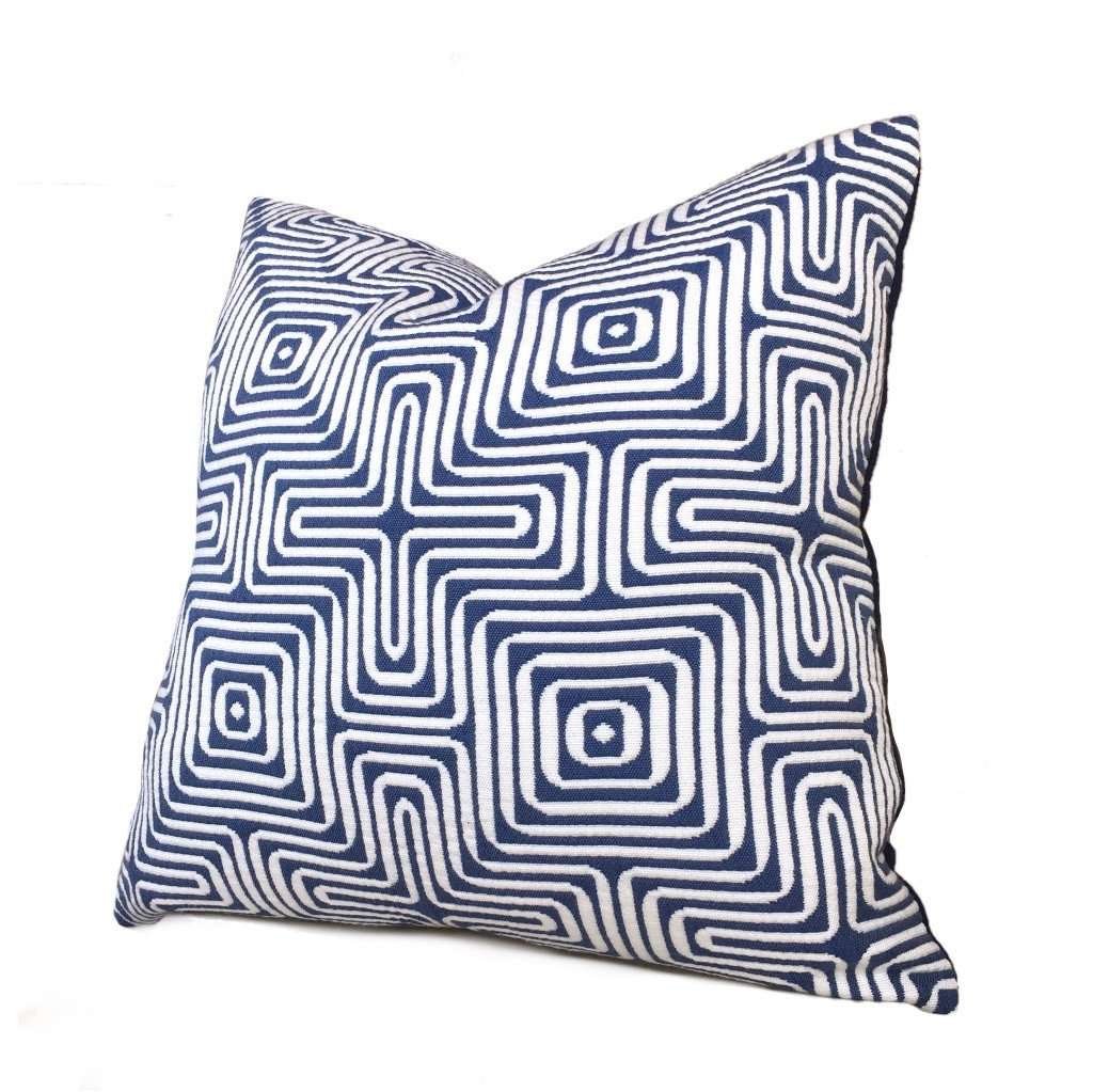 Trina Turk Schumacher Amazing Maze Blue White Geometric Pillow Cushion Cover Cushion Pillow Case Euro Sham 16x16 18x18 20x20 22x22 24x24 26x26 28x28 Lumbar Pillow 12x18 12x20 12x24 14x20 16x26 by Aloriam