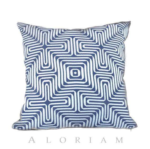 Trina Turk Schumacher Amazing Maze Blue White Geometric Pillow Cushion Cover Cushion Pillow Case Euro Sham 16x16 18x18 20x20 22x22 24x24 26x26 28x28 Lumbar Pillow 12x18 12x20 12x24 14x20 16x26 by Aloriam