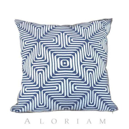 Trina Turk Schumacher Amazing Maze Blue White Geometric Pillow Cushion Cover Cushion Pillow Case Euro Sham 16x16 18x18 20x20 22x22 24x24 26x26 28x28 Lumbar Pillow 12x18 12x20 12x24 14x20 16x26 by Aloriam