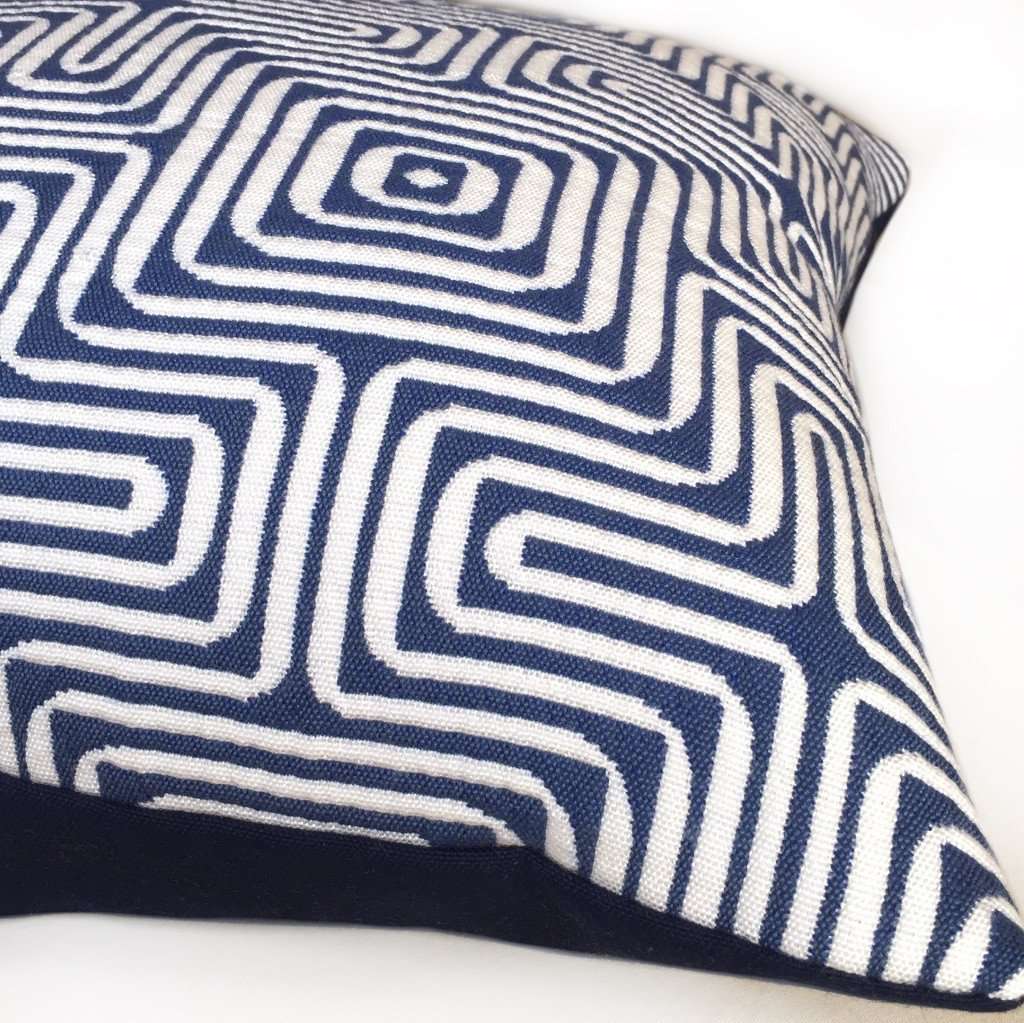 Trina Turk Schumacher Amazing Maze Blue White Geometric Pillow Cushion Cover Cushion Pillow Case Euro Sham 16x16 18x18 20x20 22x22 24x24 26x26 28x28 Lumbar Pillow 12x18 12x20 12x24 14x20 16x26 by Aloriam