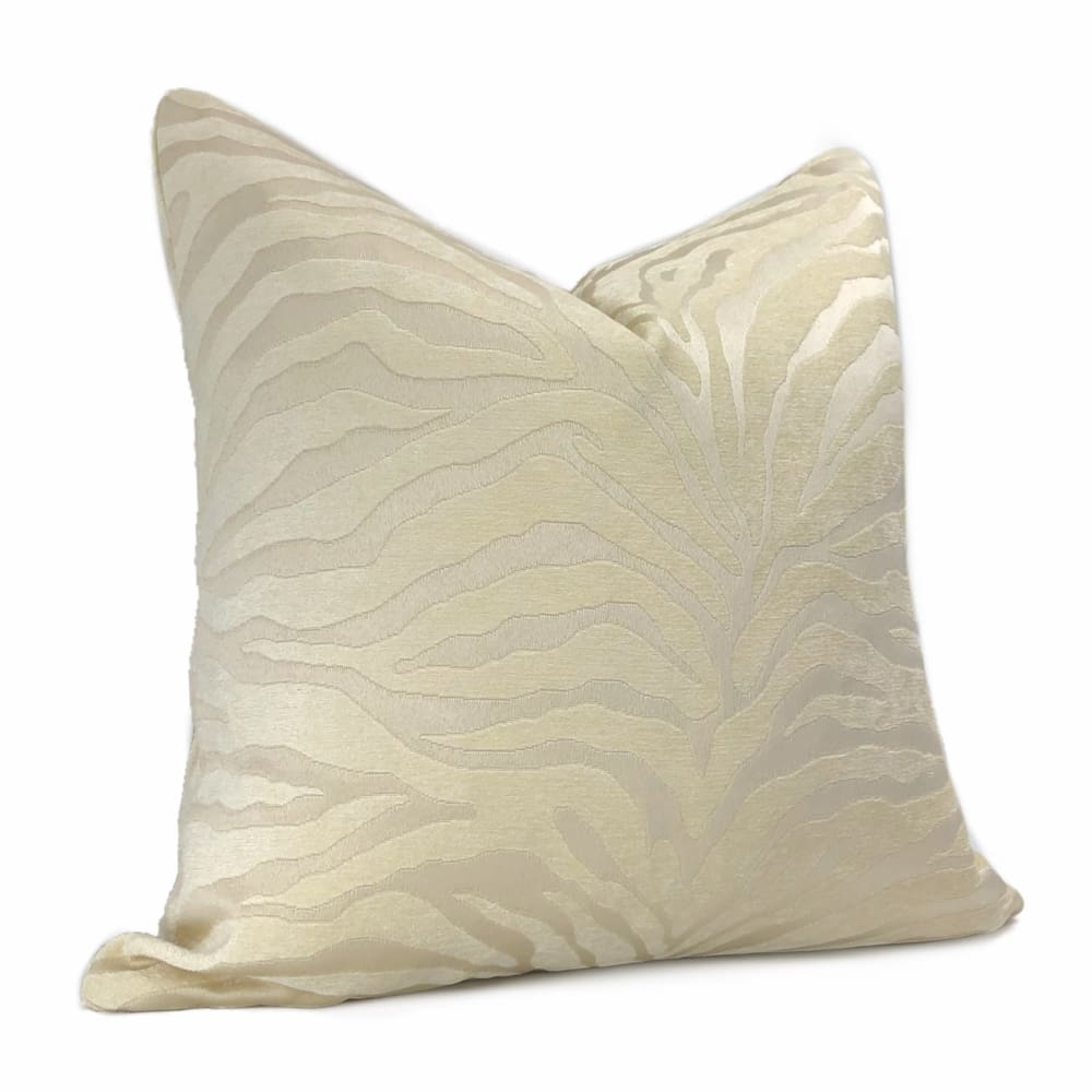 Two Tone Cream Ivory Tiger Stripe Chenille Pillow Cover - Aloriam