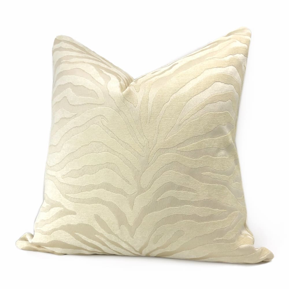 Two Tone Cream Ivory Tiger Stripe Chenille Pillow Cover - Aloriam