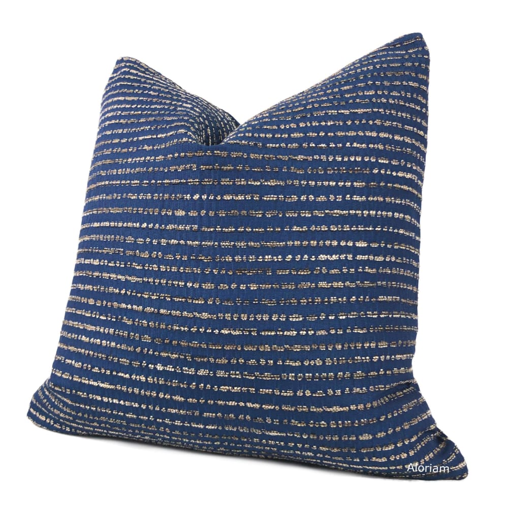 Tybee Ocean Blue Beige Brown Textured Stripes Pillow Cover - Aloriam