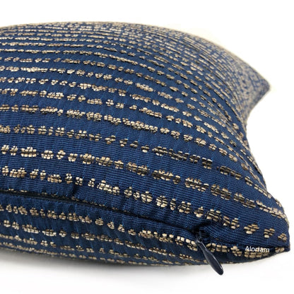 Tybee Ocean Blue Beige Brown Textured Stripes Pillow Cover - Aloriam