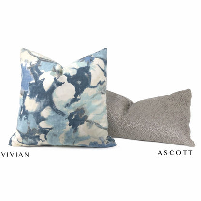 Vivian Blue Cream Modern Floral Print Pillow Cover - Aloriam