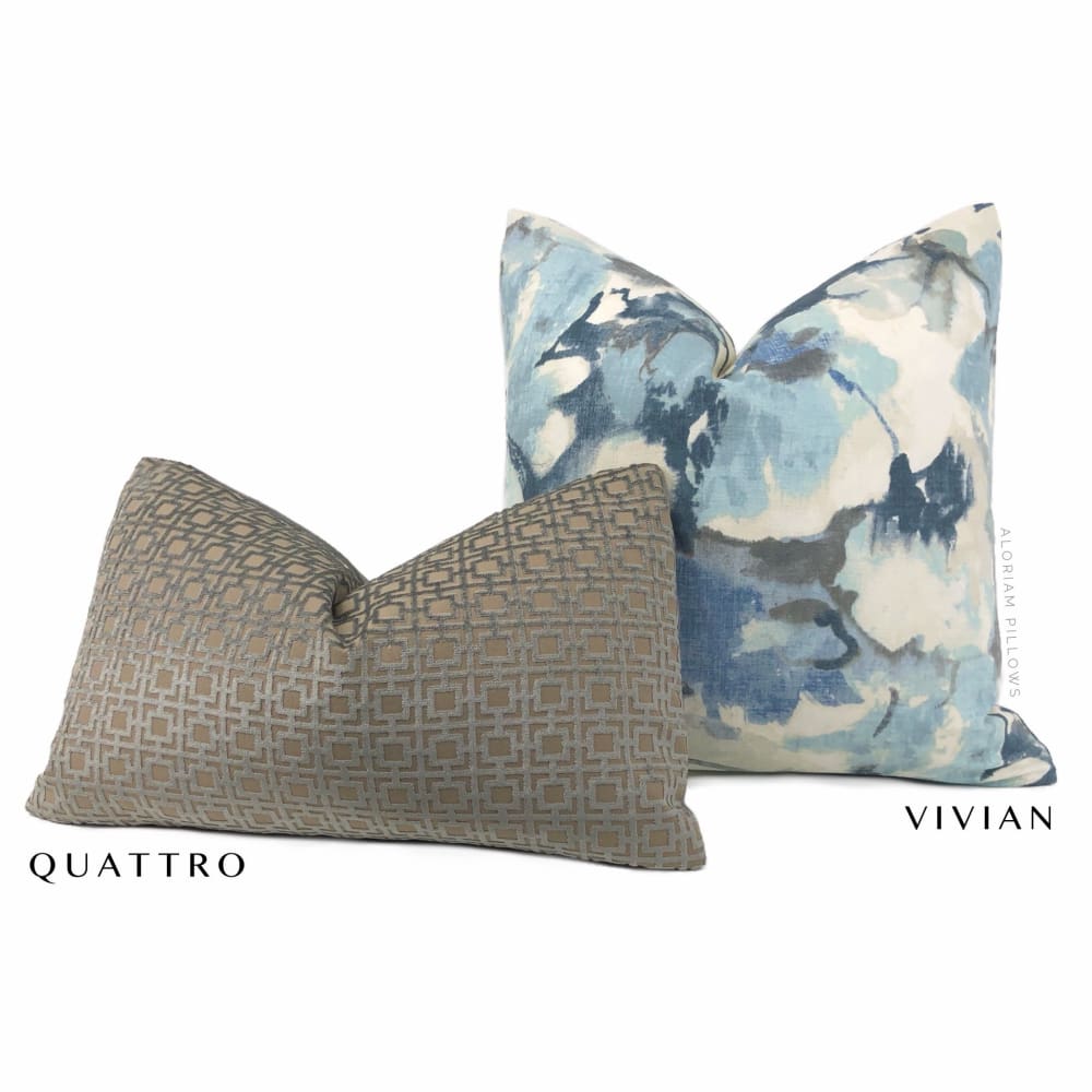 Vivian Blue Cream Modern Floral Print Pillow Cover - Aloriam