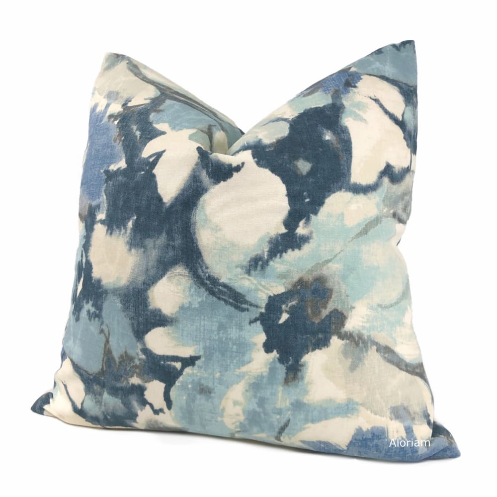 Vivian Blue Cream Modern Floral Print Pillow Cover - Aloriam