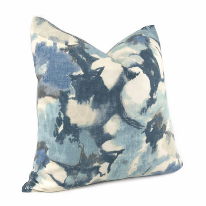 Vivian Blue Cream Modern Floral Print Pillow Cover - Aloriam